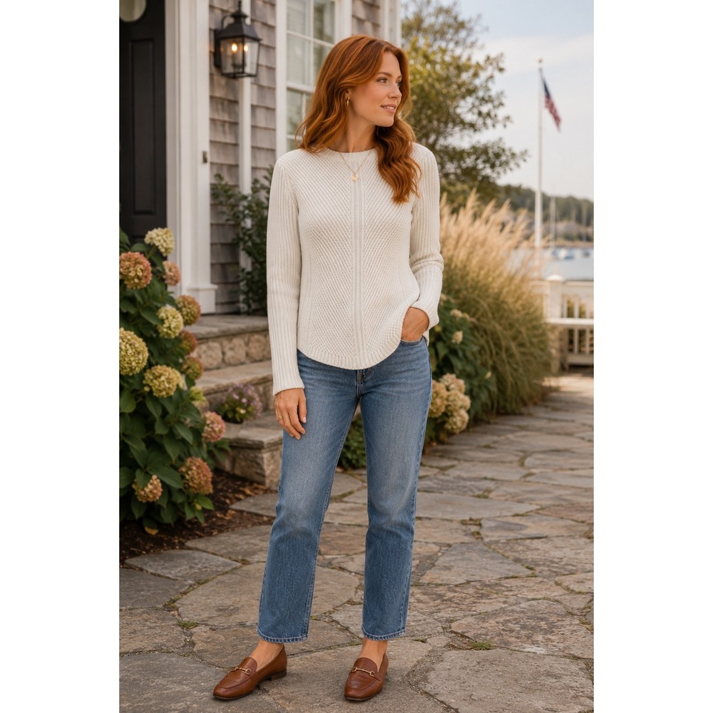 Madewell Ivory Ribbed Cotton Blend‎ Crewneck Pullover Sweater Womens XS